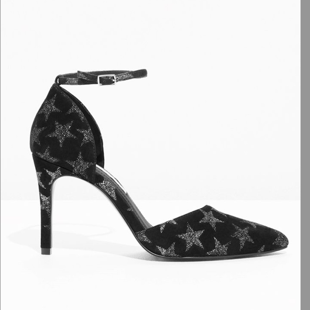 & Other Stories Black Suede Pumps Heels Silver Stars